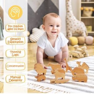 Wooden Safari Animal Figures Set, 10 Forest Animals Figures